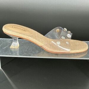 Larroude Size 5.5 Swarovski Crystal Vivi Lucite Mule Clear‎ Vinyl Slides Bridal
